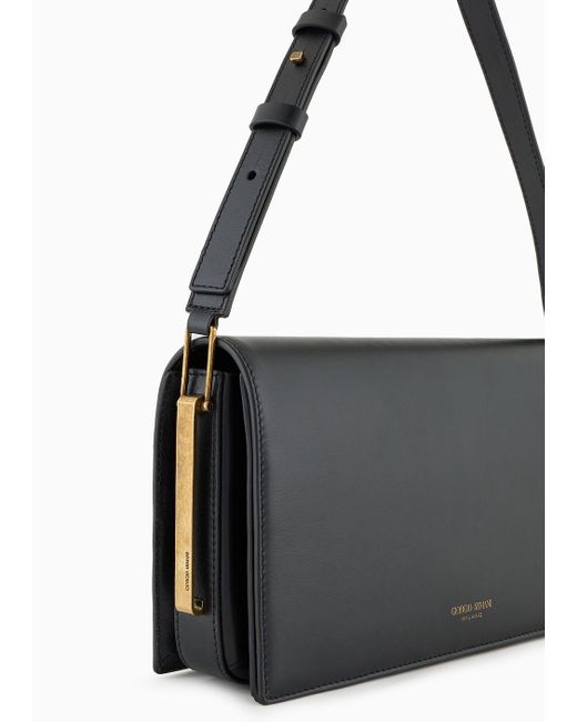 Giorgio Armani Black Polished Leather Baguette Bag