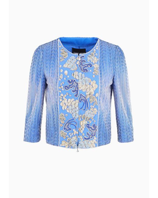 Giorgio Armani Blue Embroidered Tulle Short Jacket
