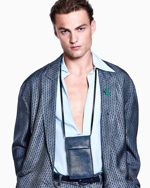 Giorgio Armani Blue Open Silk Shirt for men