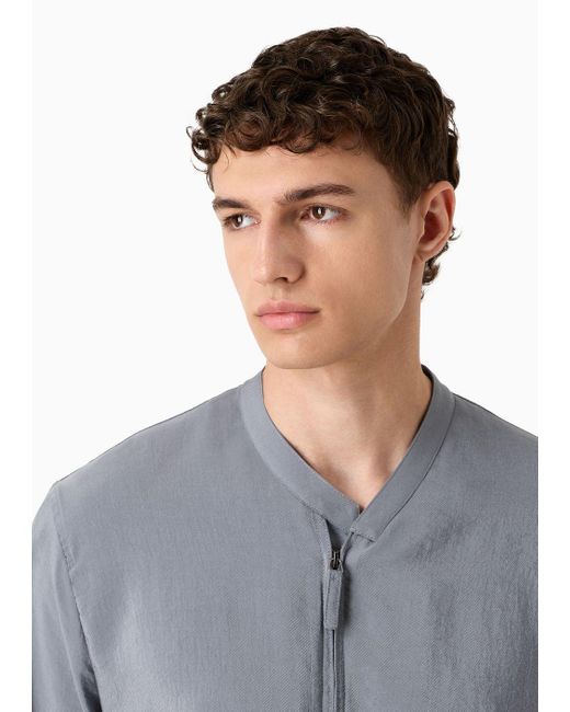 Giorgio Armani Gray Silk-blend Twill Zip-up Shirt for men