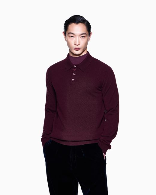 Giorgio Armani Purple Long-Sleeved Cashmere Polo Shirt for men