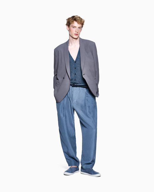 Giorgio Armani Blue Single-Breasted Linen Waistcoat for men