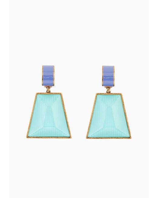 Giorgio Armani Blue Clip-on Pendant Earrings With A Resin Element