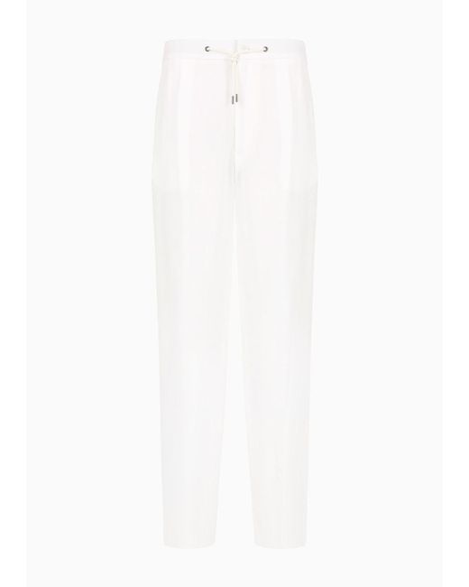 Giorgio Armani White Single-dart, Pure Linen Canvas Trousers for men