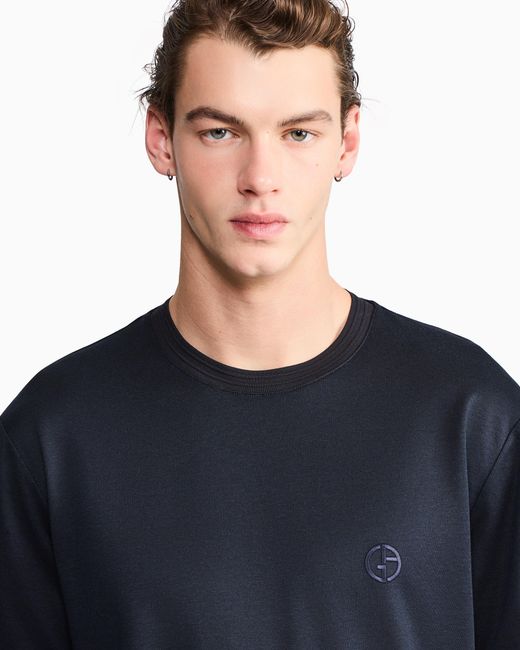 Giorgio Armani Blue Oversized Silk, Linen And Cotton T-Shirt for men