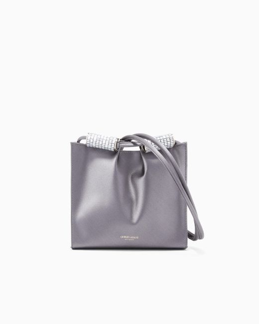 Giorgio Armani Gray Satin Shoulder Bag With Rhinestone Detail