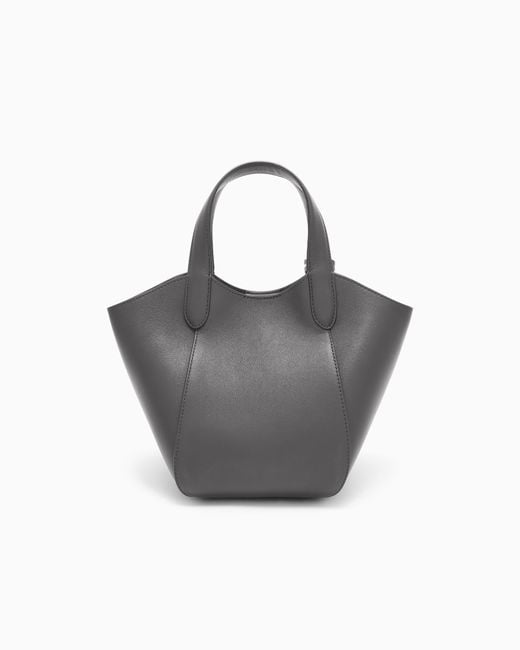 Giorgio Armani Gray Leather Handbag With A Geometric Base And A Snap-Hook Clasp