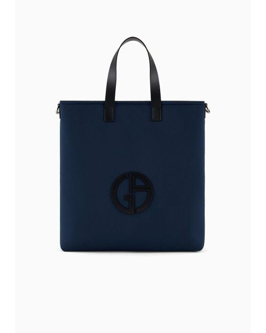 Giorgio Armani Blue Neoprene Shopper Bag With Oversized Logo for men
