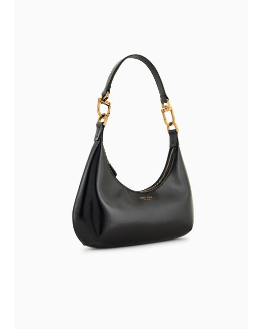 Giorgio Armani Black La Prima Mini Hobo Bag In Patent Nappa Leather