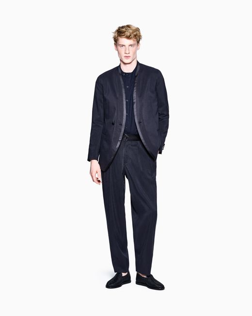 Giorgio Armani Blue Upton Line Washed Silk And Linen Blend Tuxedo Jacket for men