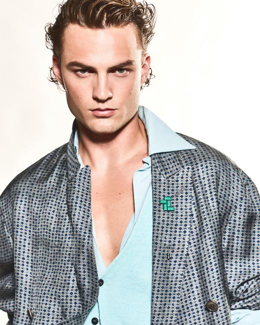Giorgio Armani Blue Open Silk Shirt for men