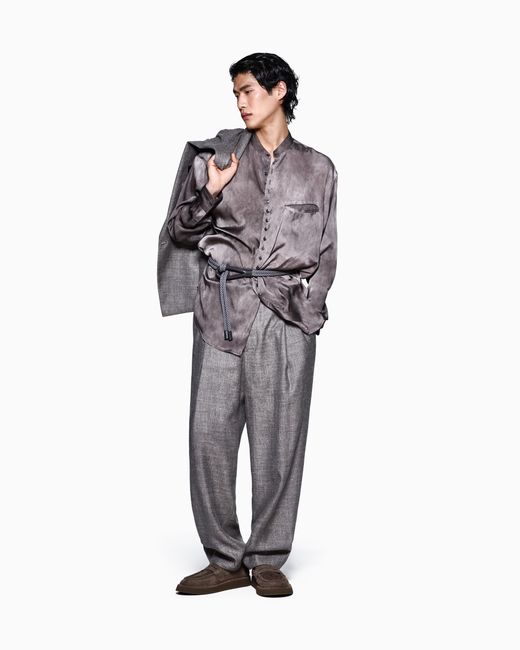 Giorgio Armani Gray Silk And Linen Double-Breasted Jacket for men