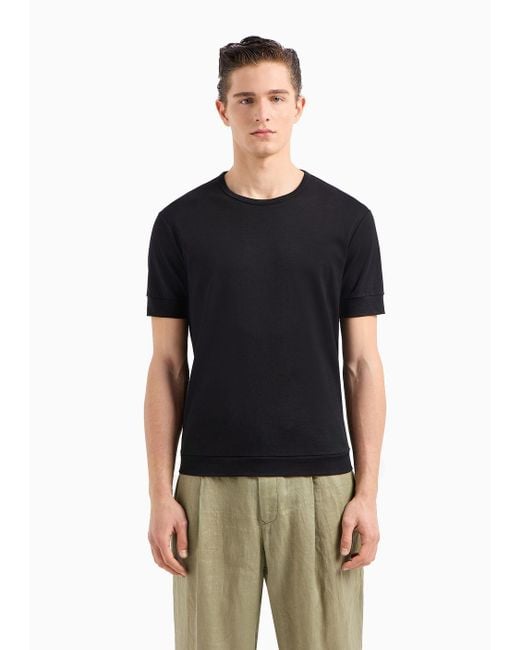 T-shirt Girocollo In Jersey Di Cotone Biologico Asv di Giorgio Armani in Black da Uomo