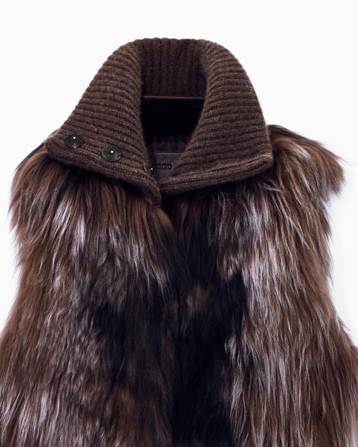 Giorgio Armani Purple Shearling Vest With High Ribbed Cashmere Collar
