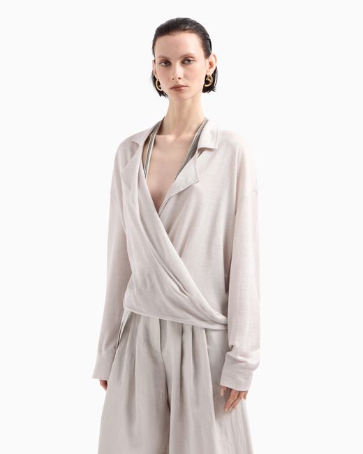 Giorgio Armani White Silk And Linen Jumper With Draping