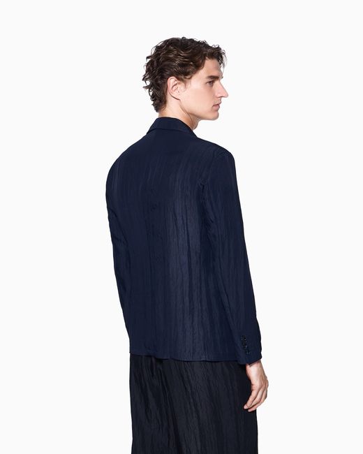 Giorgio Armani Blue Viscose Technical Twill Single-Breasted Jacket for men
