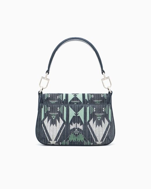 Giorgio Armani Blue Small La Prima Soft Embroidered Suede Bag