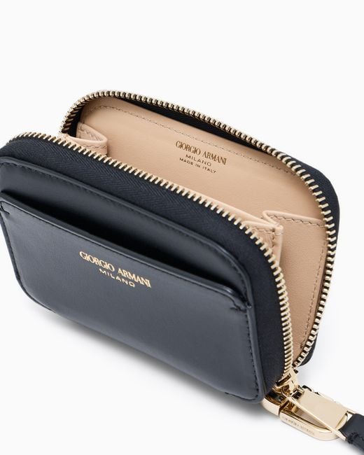 Giorgio Armani Blue Leather Mini Wraparound-Zip Wallet