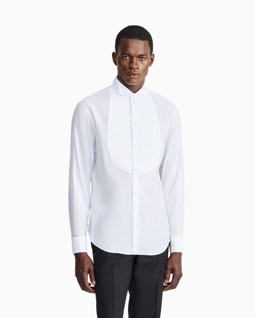Giorgio Armani White Cotton Tuxedo Shirt for men
