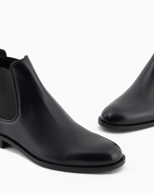 Giorgio Armani Black Antique-Effect Leather Ankle Boots for men