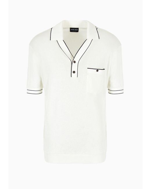 Giorgio Armani White Short-sleeved Ribbed Polo Shirt In Viscose And Wool for men