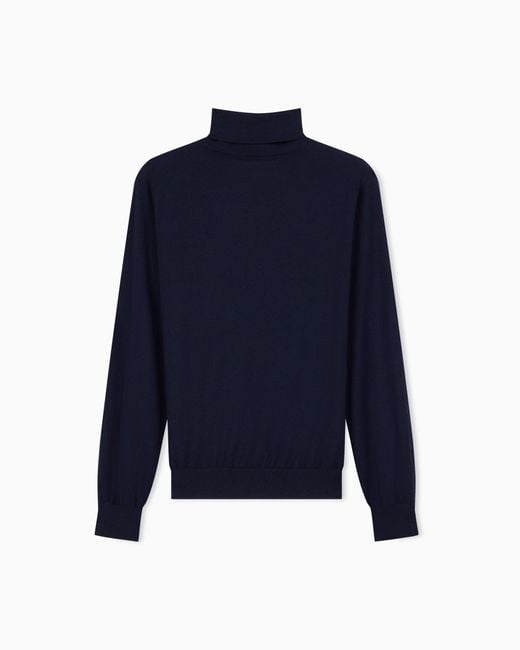Giorgio Armani Blue Sweater Regular Fit Plain Knit Cashmere for men