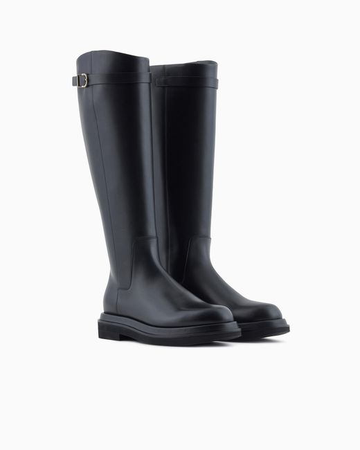 Giorgio Armani Black Smooth Leather High Boots
