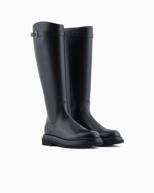 Giorgio Armani Black Smooth Leather High Boots
