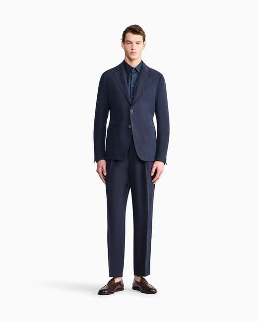 Giorgio Armani Blue Linen Trousers With A Single Pleat And Drawstring for men