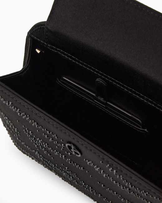 Giorgio Armani Black Satin Clutch Bag With An Animal Motif And Crystals