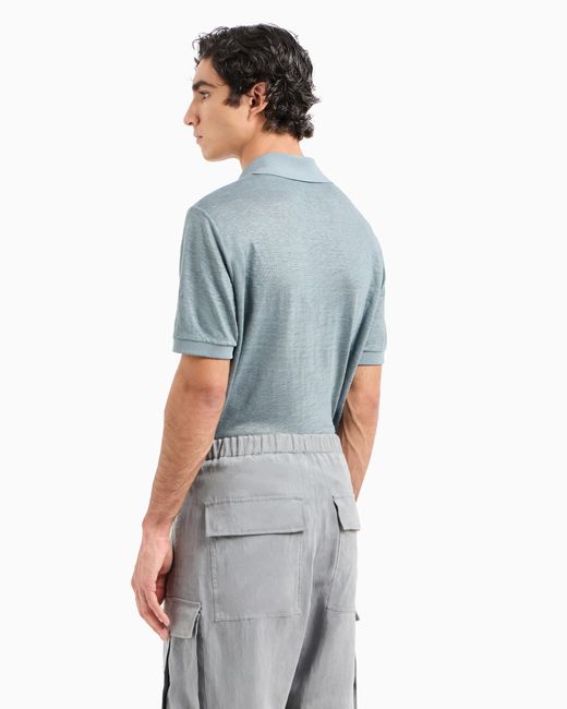 Polo De Manga Corta De Punto De Lino Giorgio Armani de hombre de color Blue
