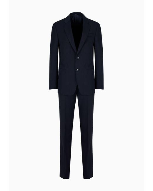 Giorgio Armani Blue Single-breasted Water Repellent Wool Suit From The Soft Line for men