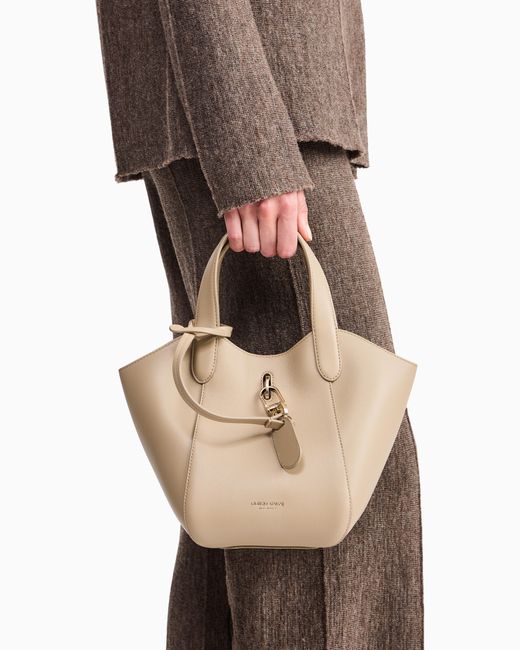 Giorgio Armani White Leather Handbag With A Geometric Base And A Snap-Hook Clasp