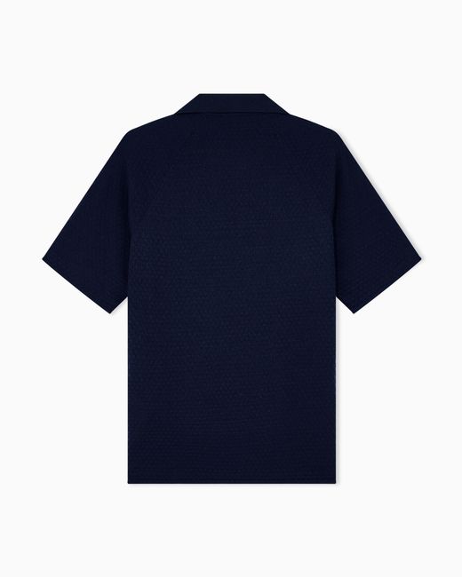 Giorgio Armani Blue Knit Polo Regular Fit Virgin Wool With Micro Rhombus Relief for men
