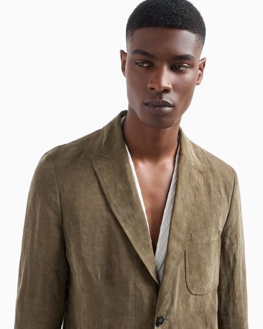 Giorgio Armani Green Lyocell And Linen Single-Breasted Jacket for men