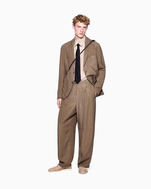 Giorgio Armani Natural Cupro Basketweave Single-Pleat Trousers for men