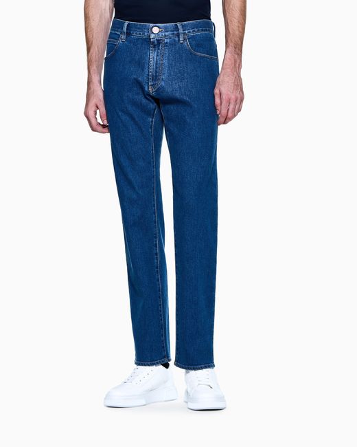 Giorgio Armani Blue Five-Pocket, Regular-Fit, Stretch-Cotton Denim Trousers for men