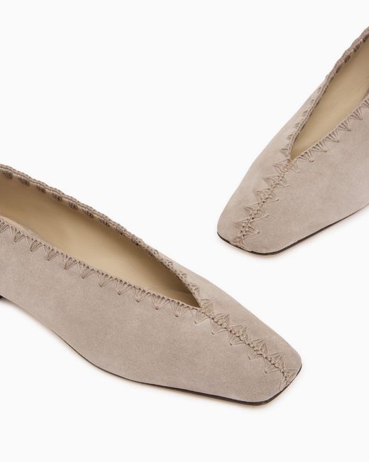 Giorgio Armani White Suede Ballerinas With Embroidery