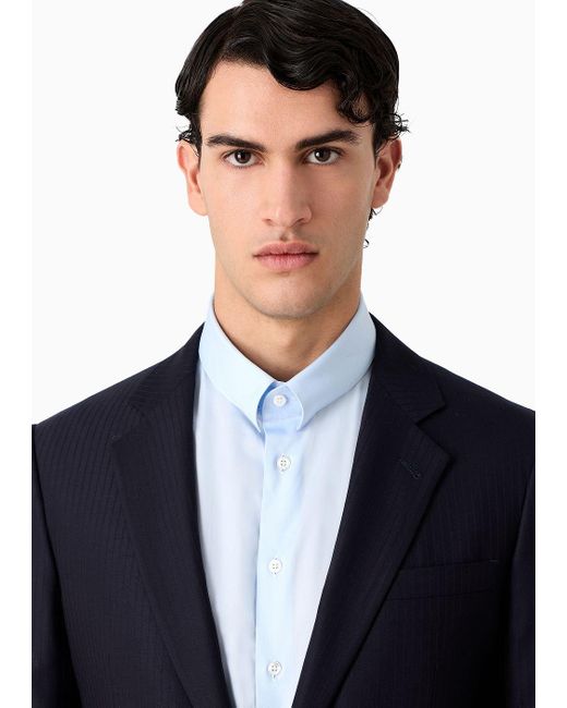 Giorgio Armani Blue Manhattan Line Single-breasted Suit In Pinstripe Virgin Wool for men