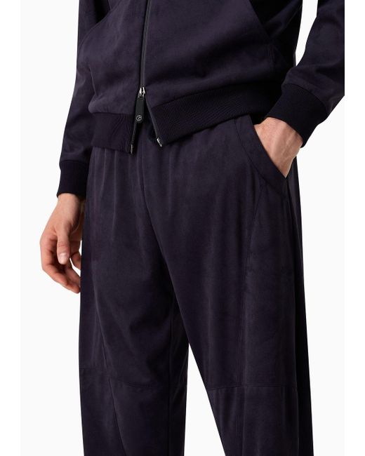 Pantaloni In Tessuto Effetto Suede di Giorgio Armani in Blue da Uomo