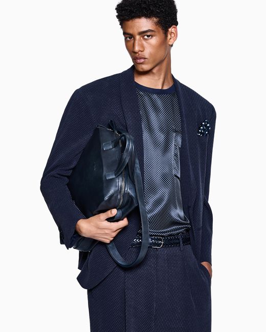 Giorgio Armani Blue Printed Silk T-Shirt Shirt for men