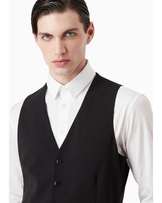 Giorgio Armani Black Single-breasted Waistcoat In Virgin Wool for men