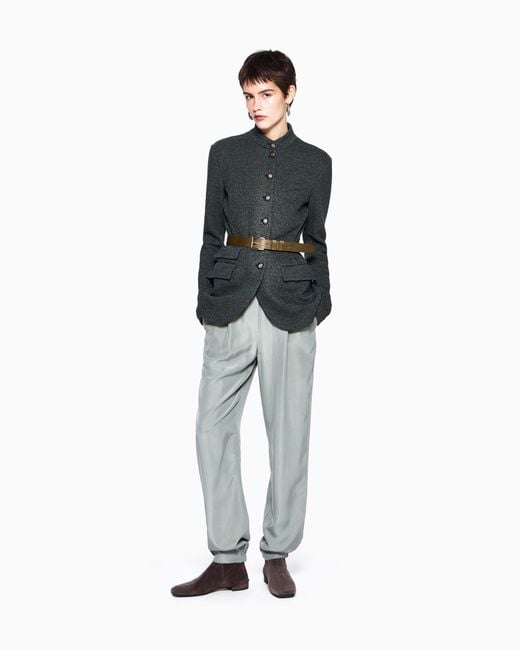 Giorgio Armani Blue Trousers Regular Fit Washed Silk With Elasticated Hem