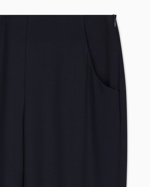 Giorgio Armani Blue Wool Crepe Pants With A High Waist And Side Zip