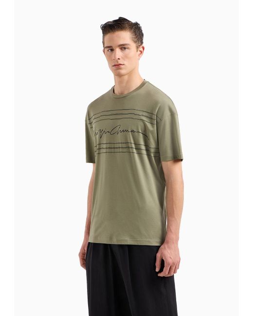 Camiseta De Cuello Redondo En Punto De Algodón Orgánico Asv Giorgio Armani de hombre de color Green