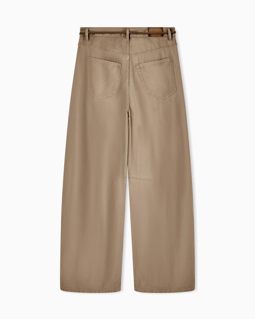 Giorgio Armani Natural Cupro And Linen Trousers With Belt Denim Collection