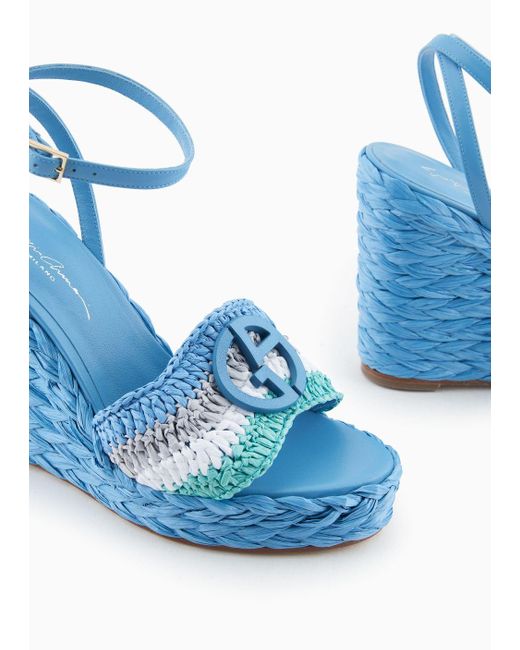Sandales Compensées En Corde Avec Motif Entrelacé Giorgio Armani en coloris Blue