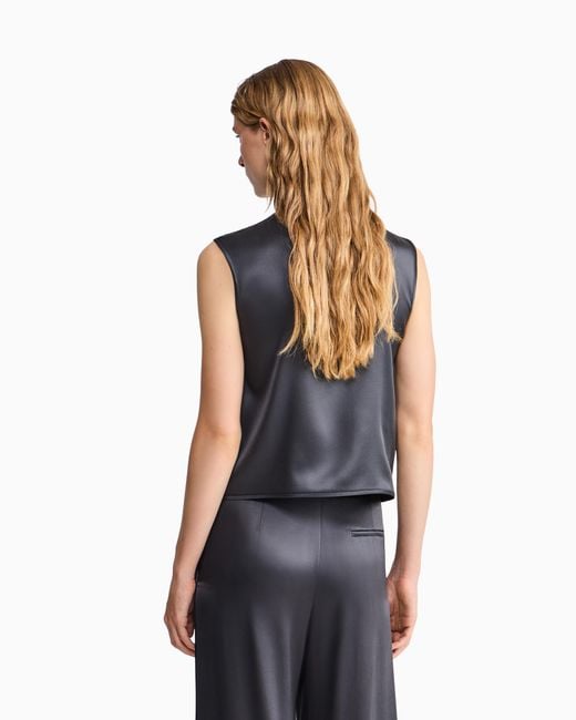 Giorgio Armani Blue Shirt With Sleeveless Mandarin Collar