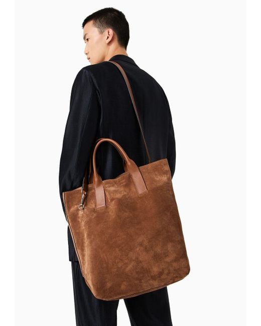 Giorgio Armani Brown Suede Shopper Bag for men