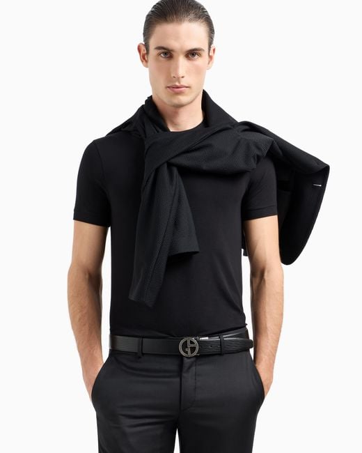 Giorgio Armani T-Shirt Mit Rundhalsausschnitt Icon Aus Viskosejersey Mit Stretchanteil in Black für Herren